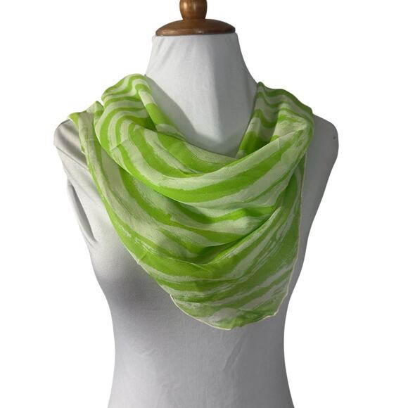 Vintage 1960s Vera Neumann Ladybug Green Psychedelic Sheer Silk Scarf - Picture 1 of 6